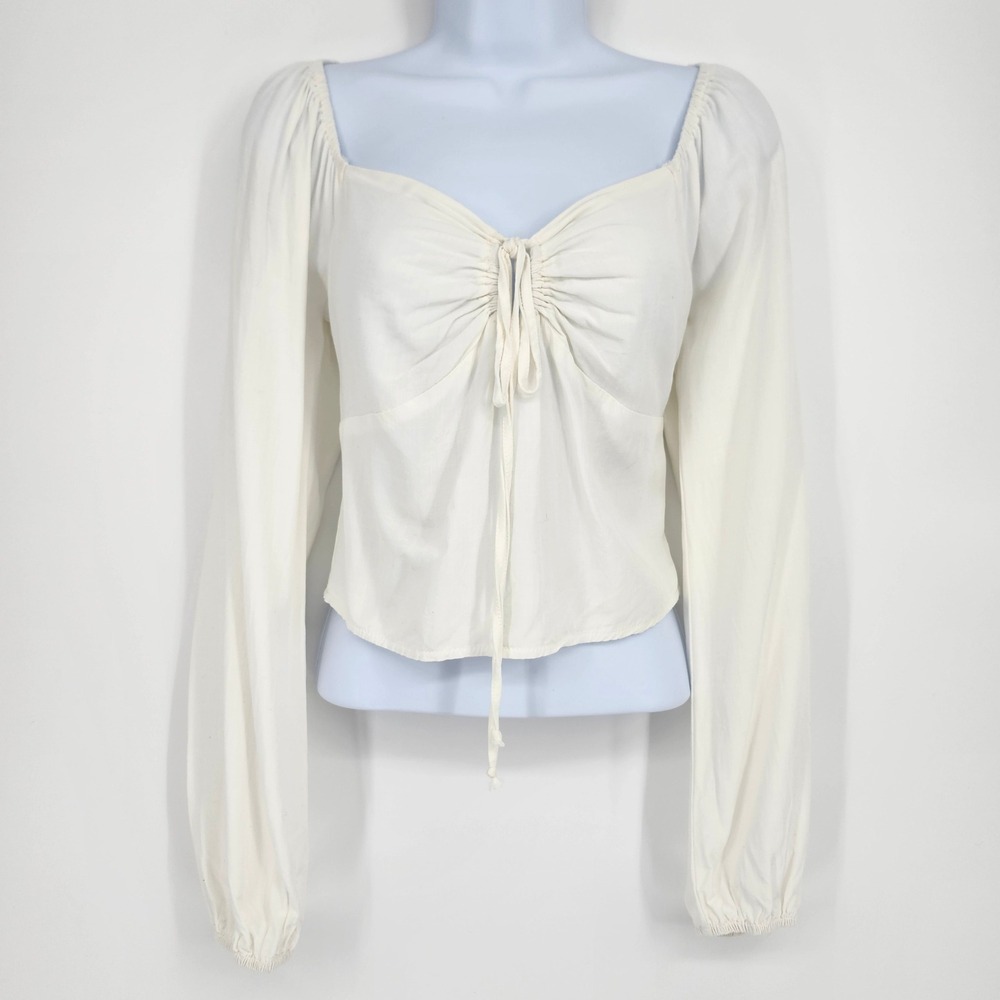 GB Womens Regency Milkmaid Crop Top Size M Cream Boho Indie Peasant Coquette